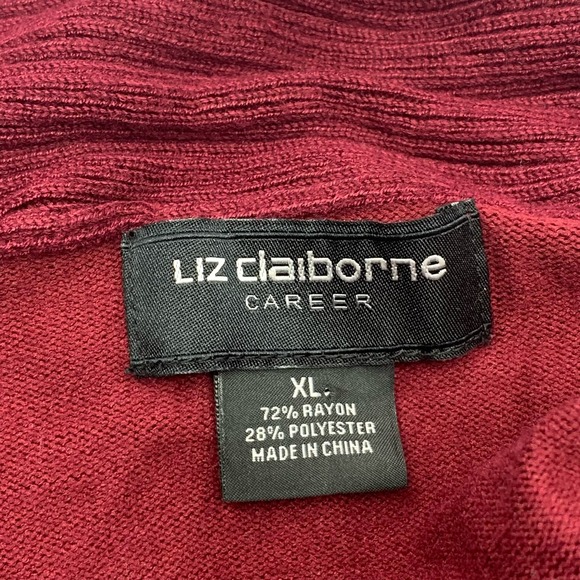 Liz Claiborne Career Long Sleeve Open Front Cardigan Waterfall Maroon Size XL - Picture 3 of 6